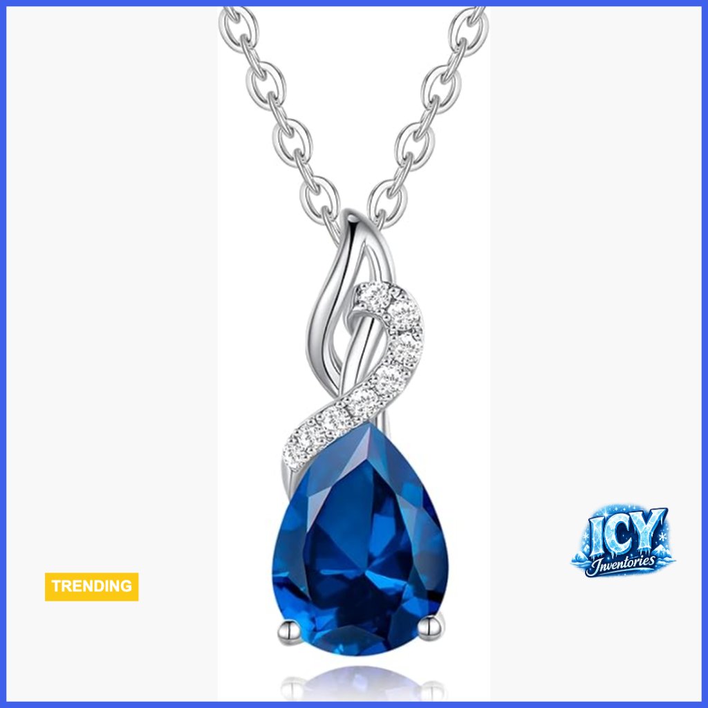 14k Solid White Gold Teardrop Pendant Necklace With Diamond Birthstone